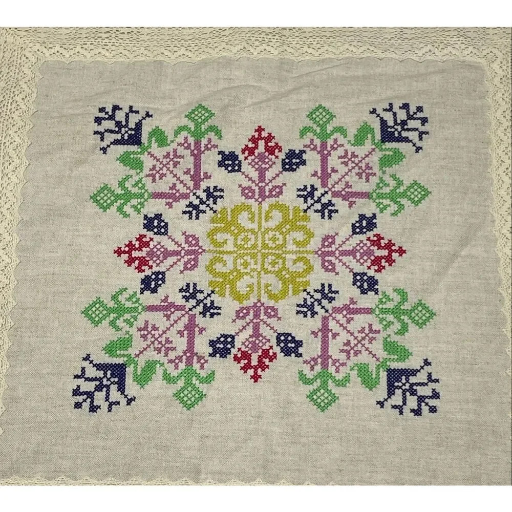Pottery Barn Hand Embroidered Linen Pillow Cover 18”